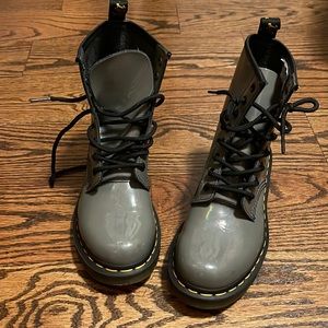 Original Dr. Marten Military style Boot in Gray Patten Leather size 6women’s